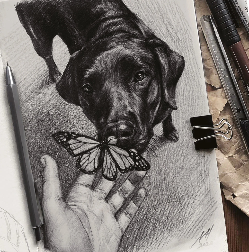 Custom Hand-Drawn Pet Portrait from Photo Graphite Pencil Sketch
