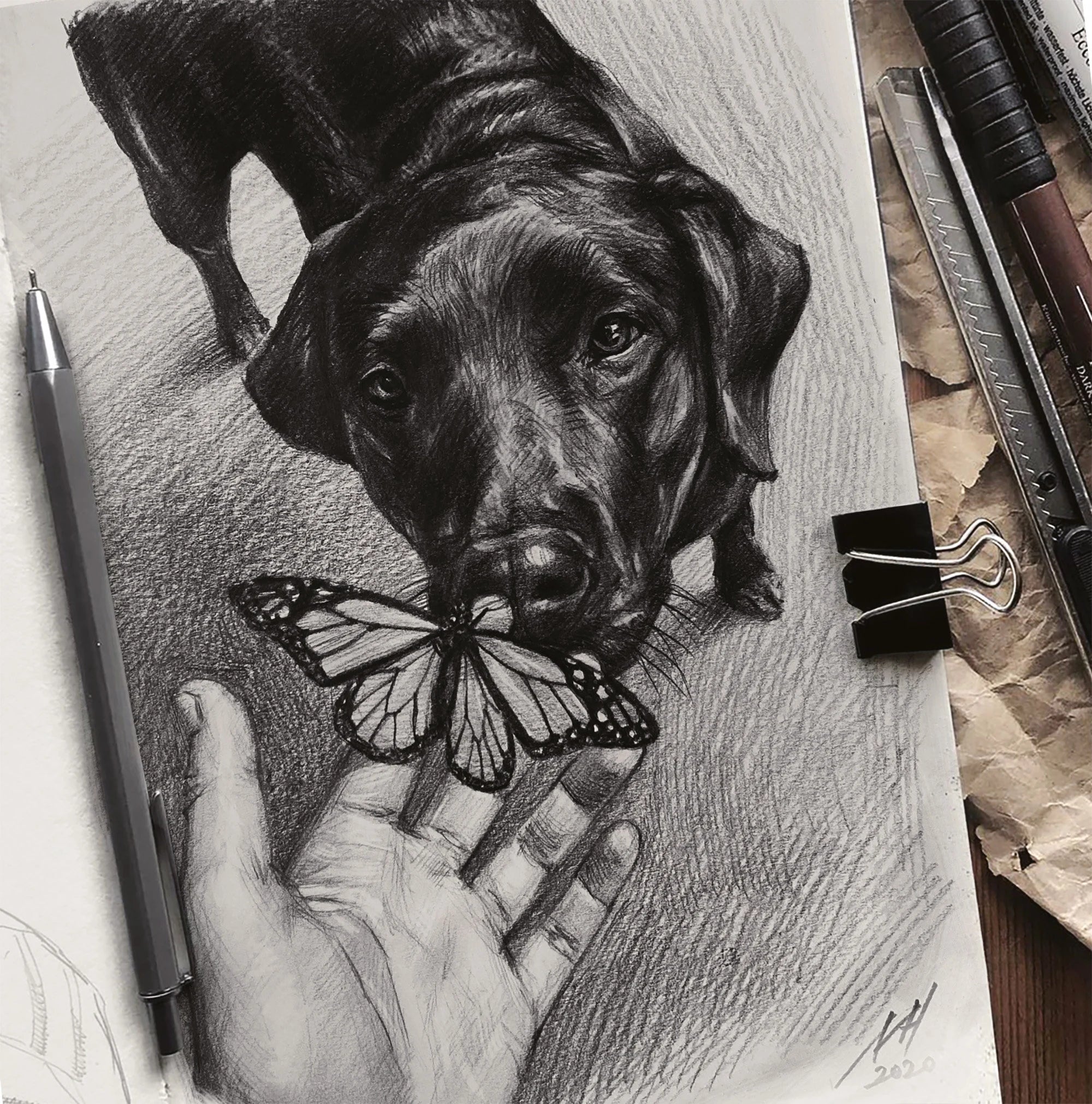 Custom Hand-Drawn Pet Portrait from Photo Graphite Pencil Sketch