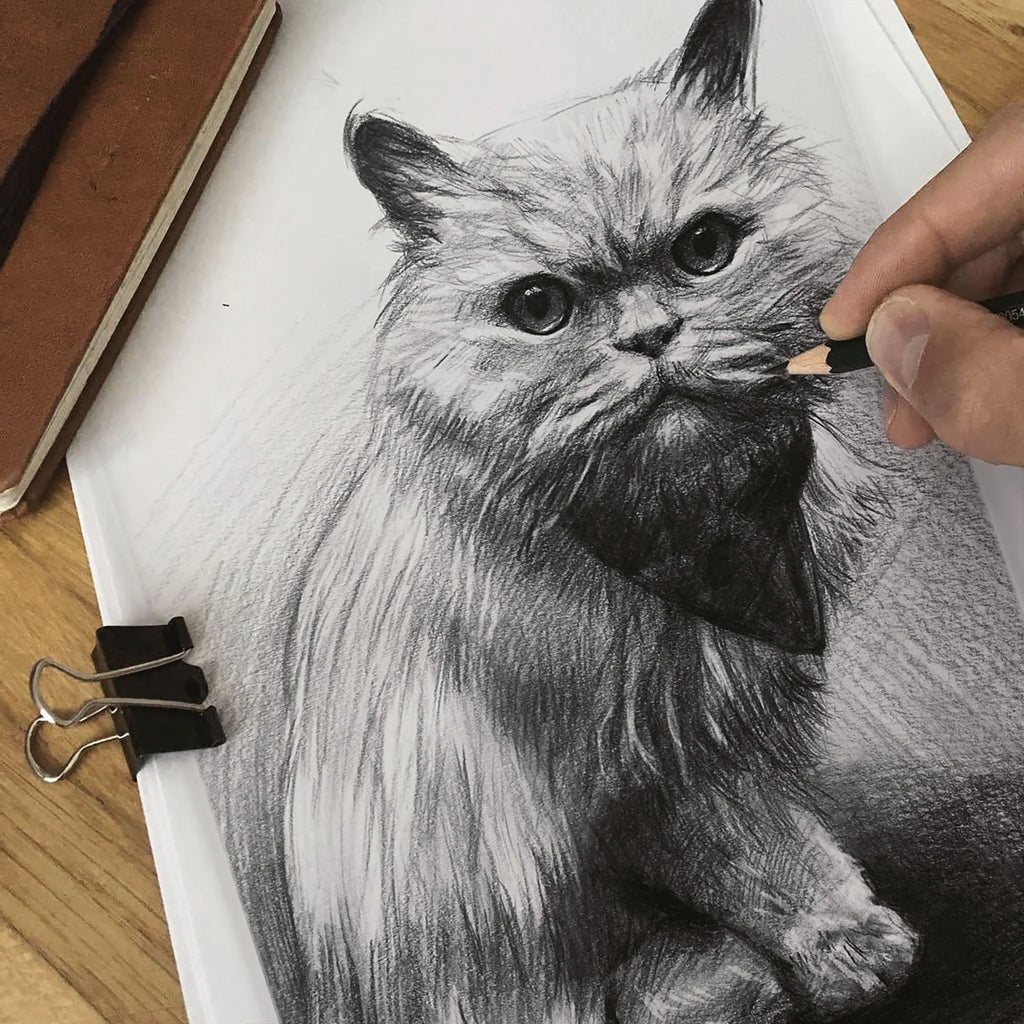 Custom Hand-Drawn Pet Portrait from Photo Graphite Pencil Sketch