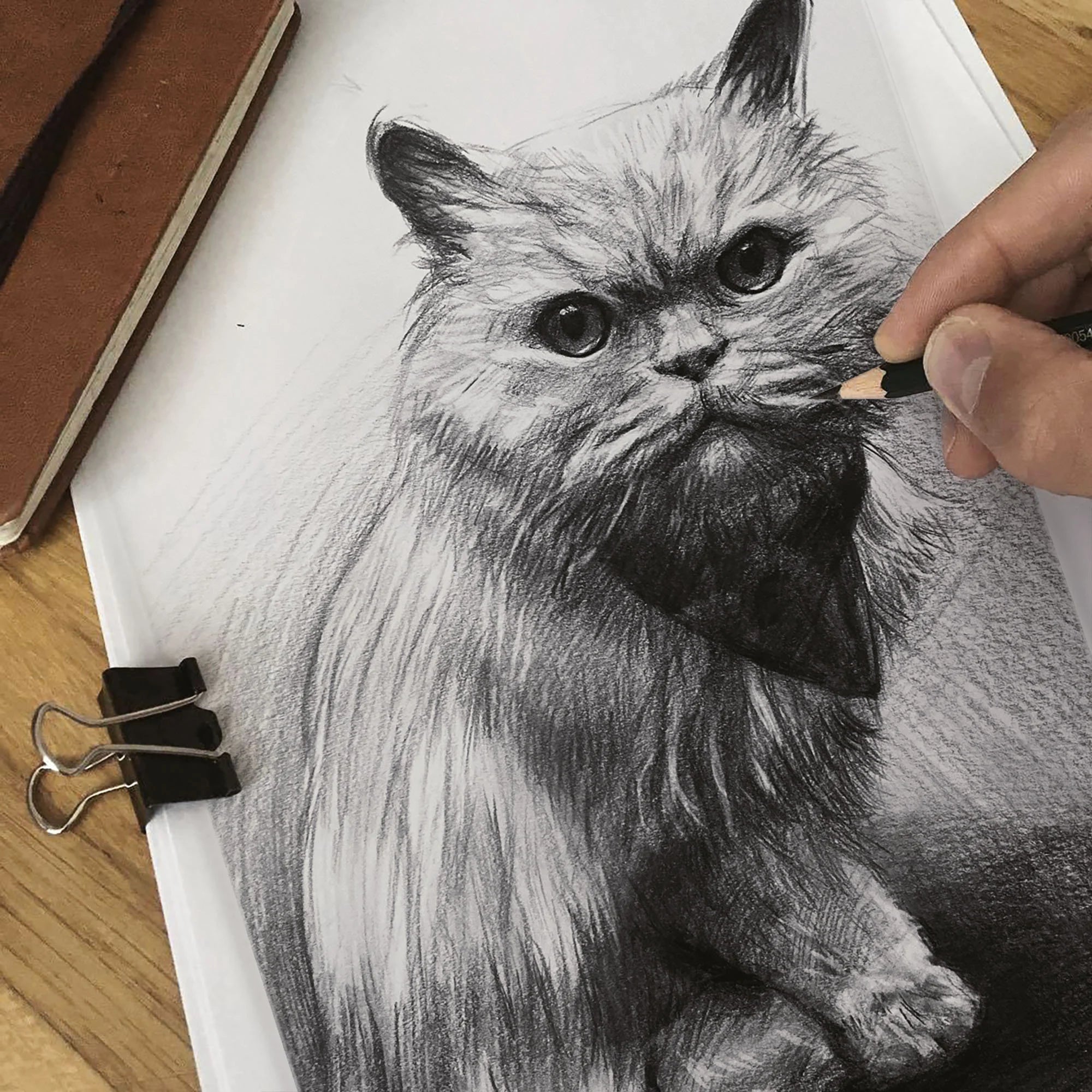 Custom Hand-Drawn Pet Portrait from Photo Graphite Pencil Sketch